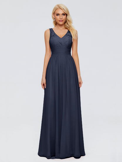 Valerie A-line V Neck Straps Chiffon Bridesmaid Dresses