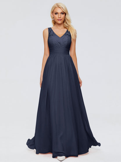 Valerie A-line V Neck Straps Chiffon Bridesmaid Dresses