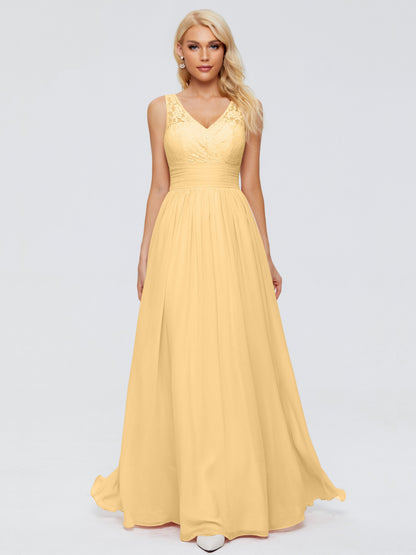 Valerie A-line V Neck Straps Chiffon Bridesmaid Dresses