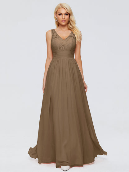 Valerie A-line V Neck Straps Chiffon Bridesmaid Dresses
