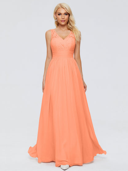 Valerie A-line V Neck Straps Chiffon Bridesmaid Dresses