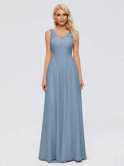 Valerie A-line V Neck Straps Chiffon Bridesmaid Dresses