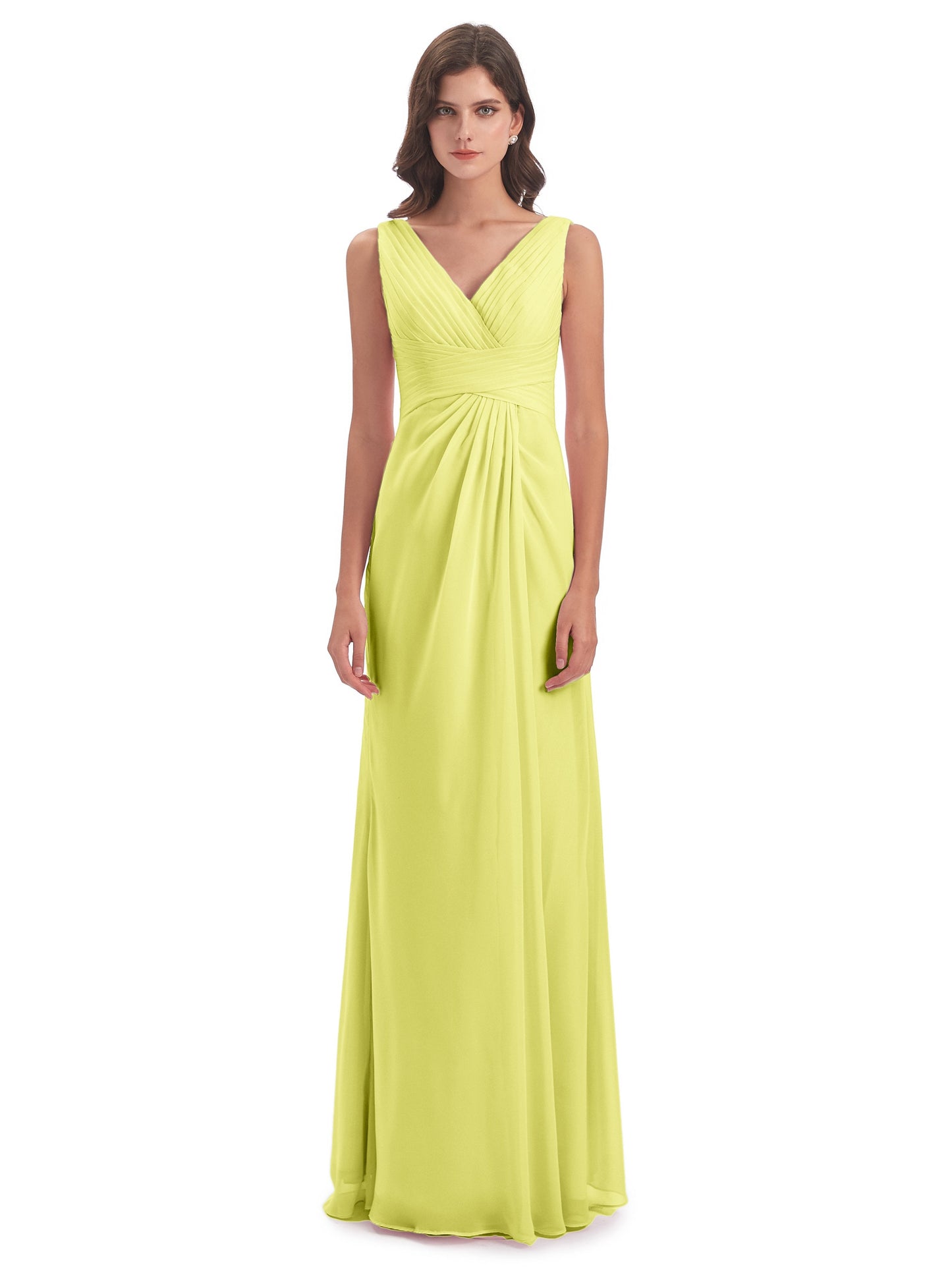 Sheath-Column Floor Length V Neck Chiffon Long Bridesmaid Dresses