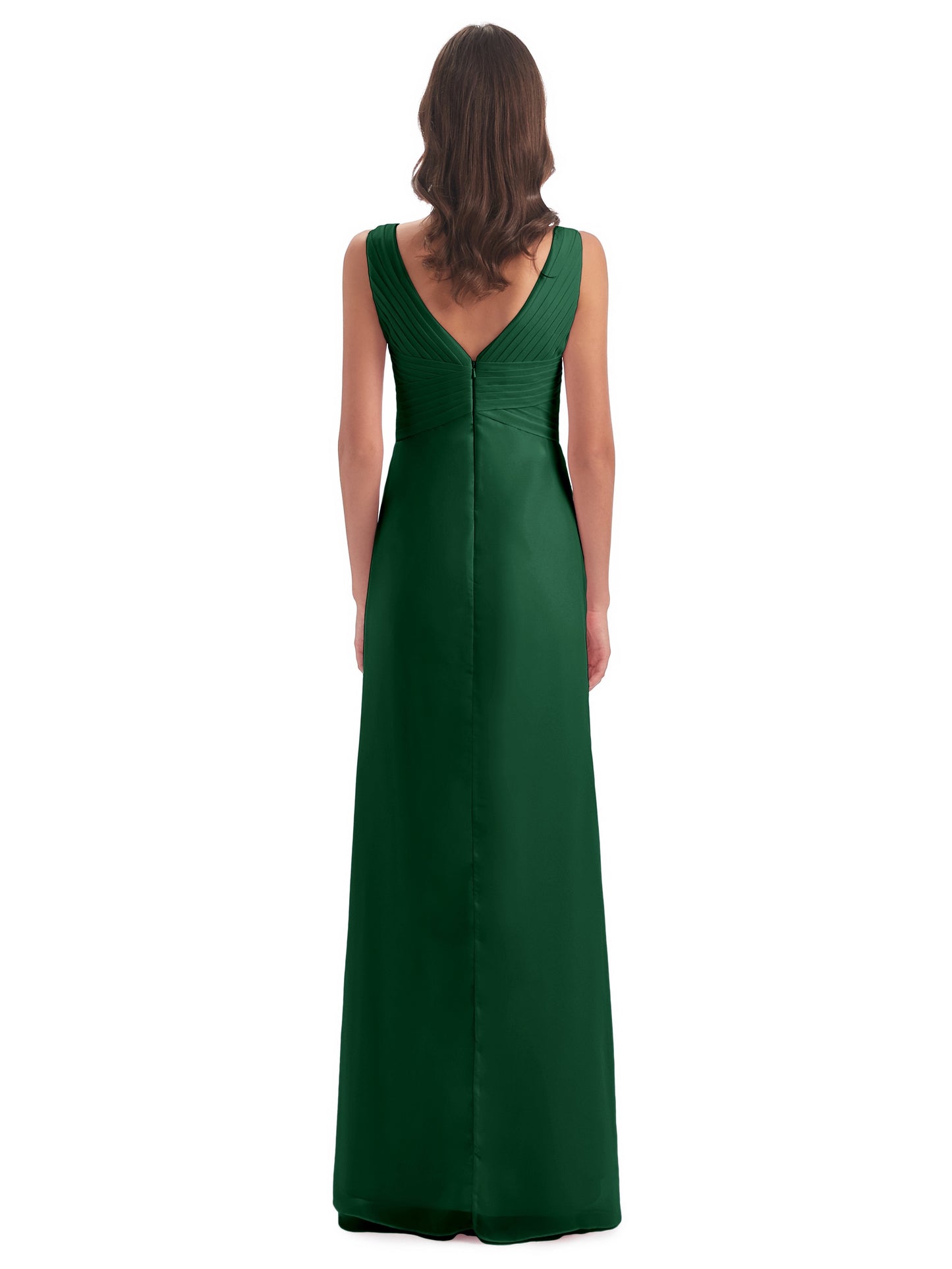 Sheath-Column Floor Length V Neck Chiffon Long Bridesmaid Dresses