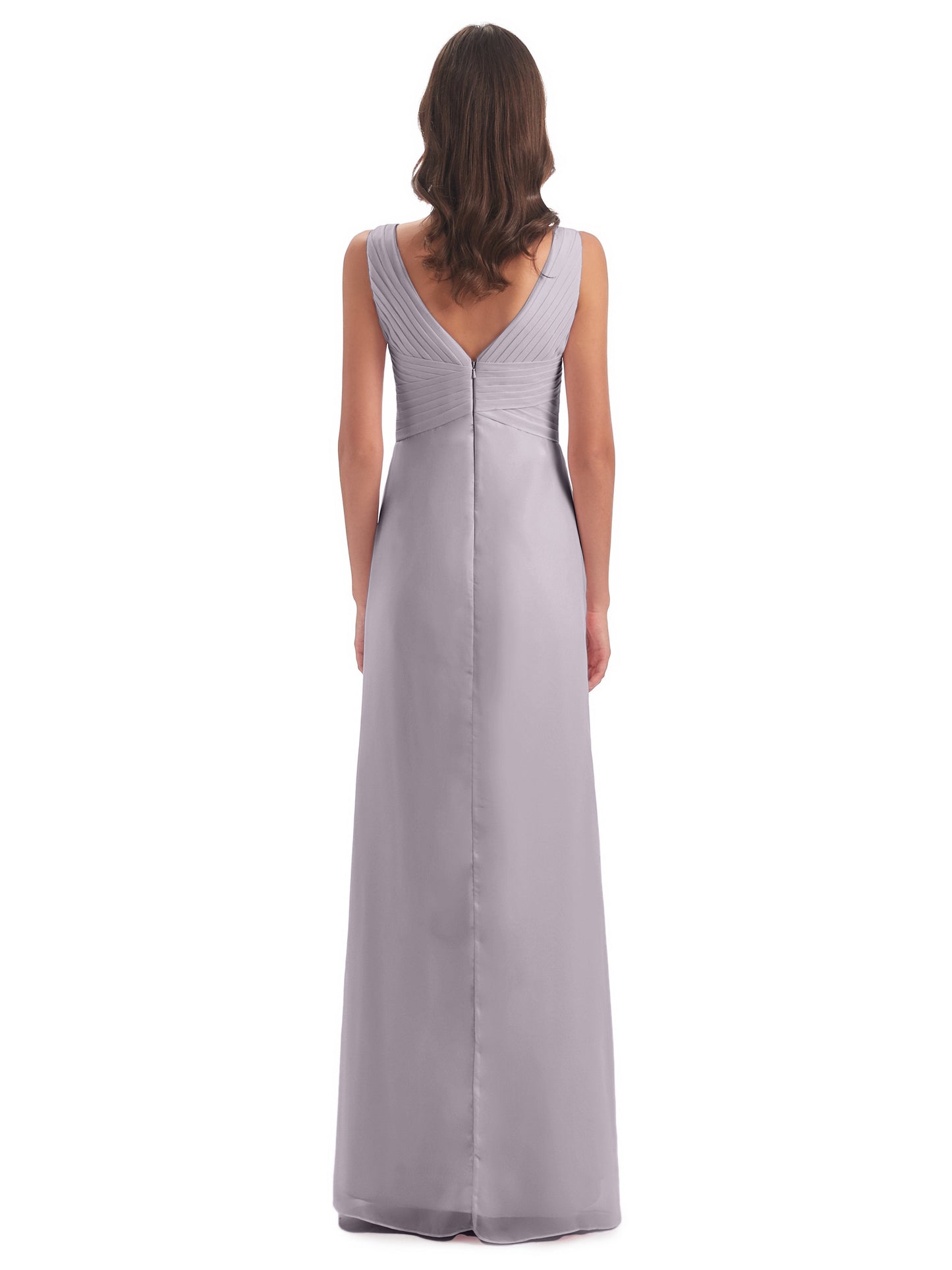 Sheath-Column Floor Length V Neck Chiffon Long Bridesmaid Dresses