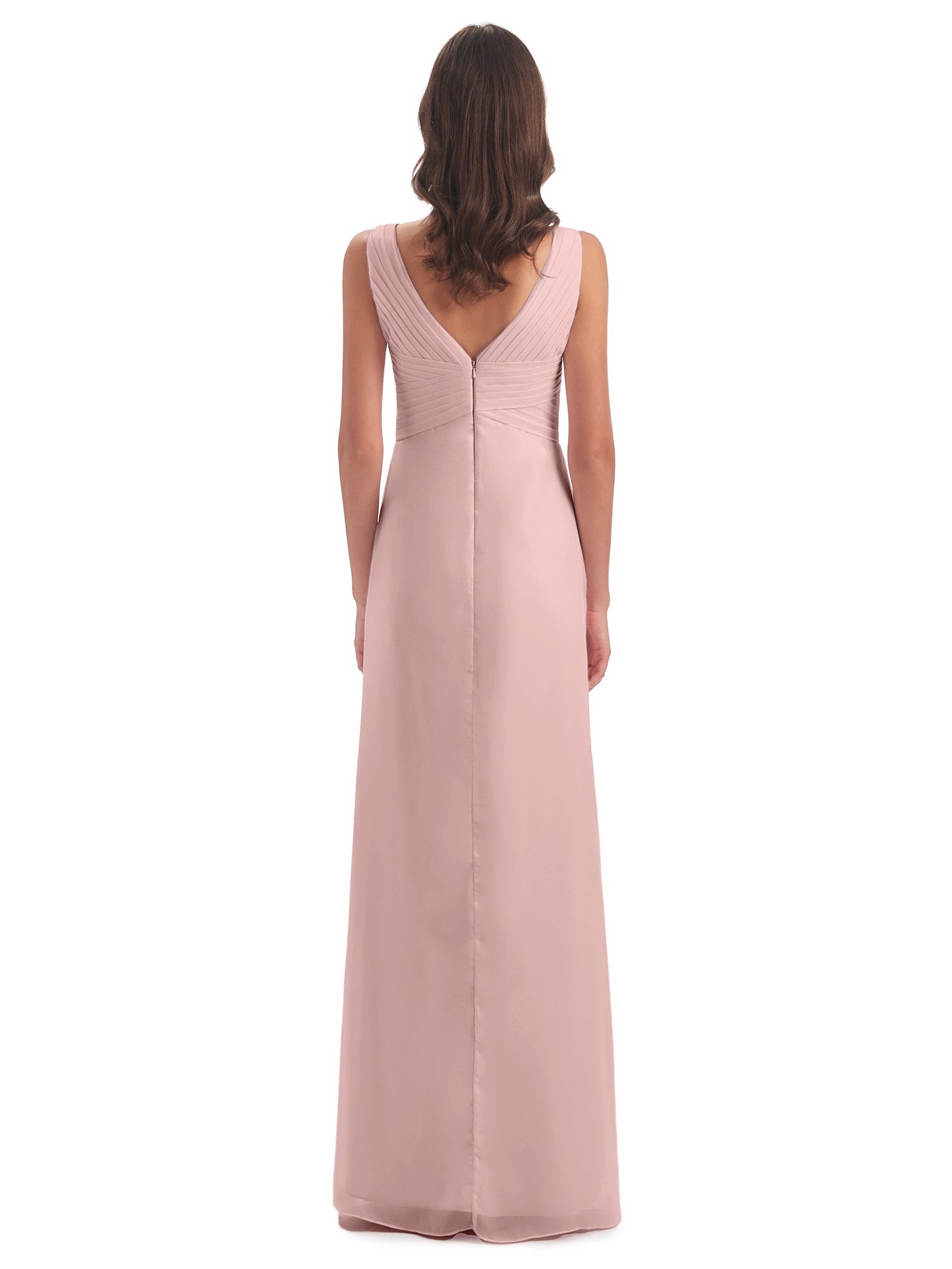 Sheath-Column Floor Length V Neck Chiffon Long Bridesmaid Dresses