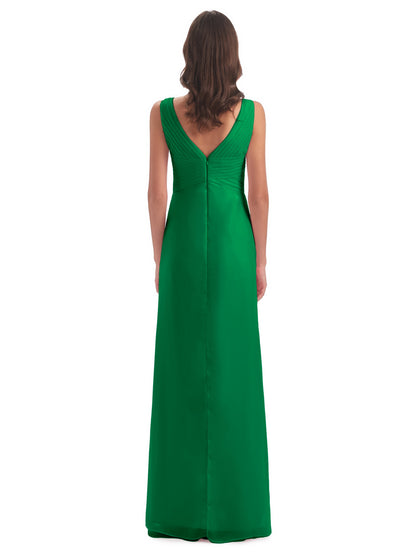 Sheath-Column Floor Length V Neck Chiffon Long Bridesmaid Dresses