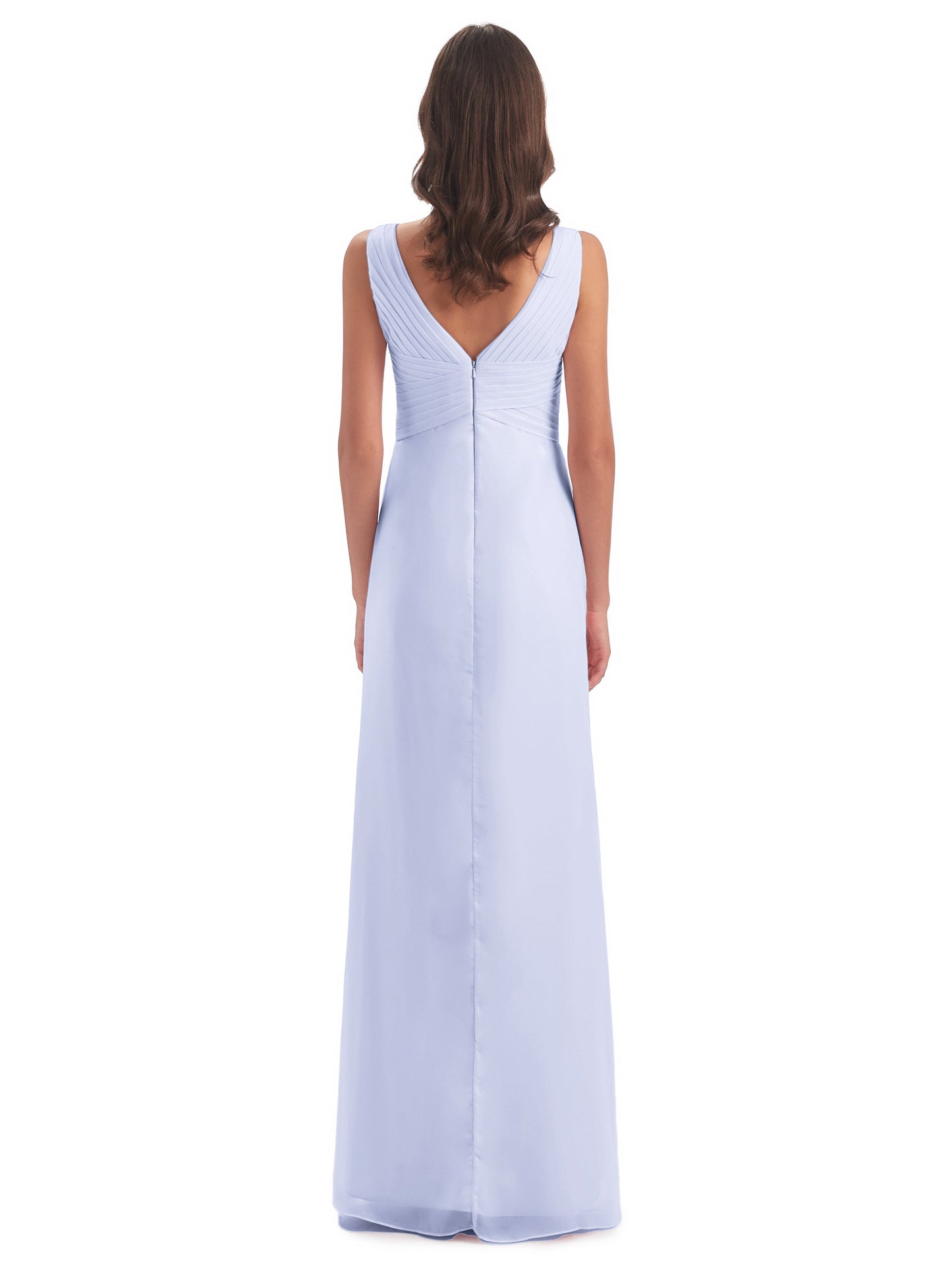 Sheath-Column Floor Length V Neck Chiffon Long Bridesmaid Dresses