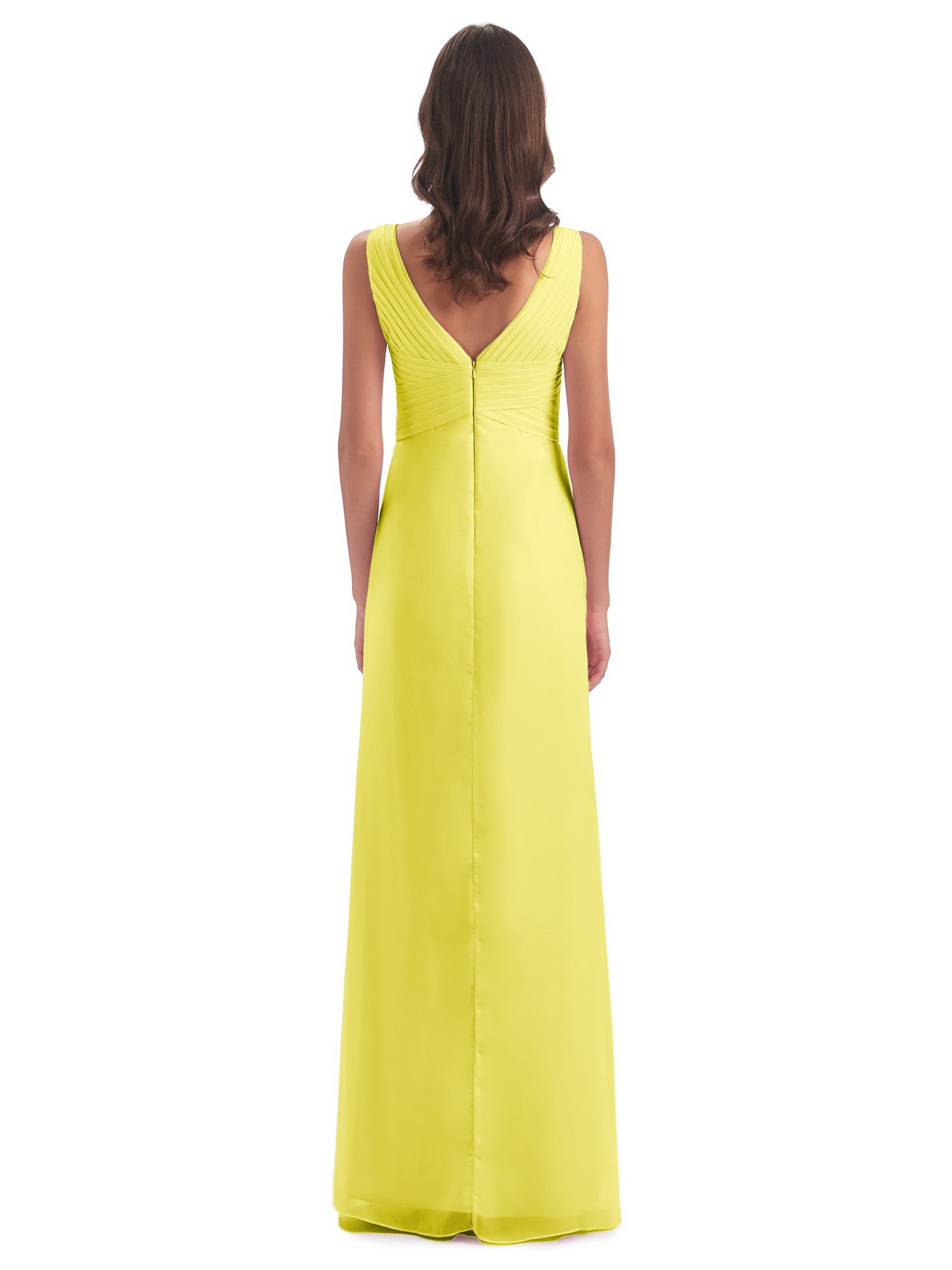 Sheath-Column Floor Length V Neck Chiffon Long Bridesmaid Dresses