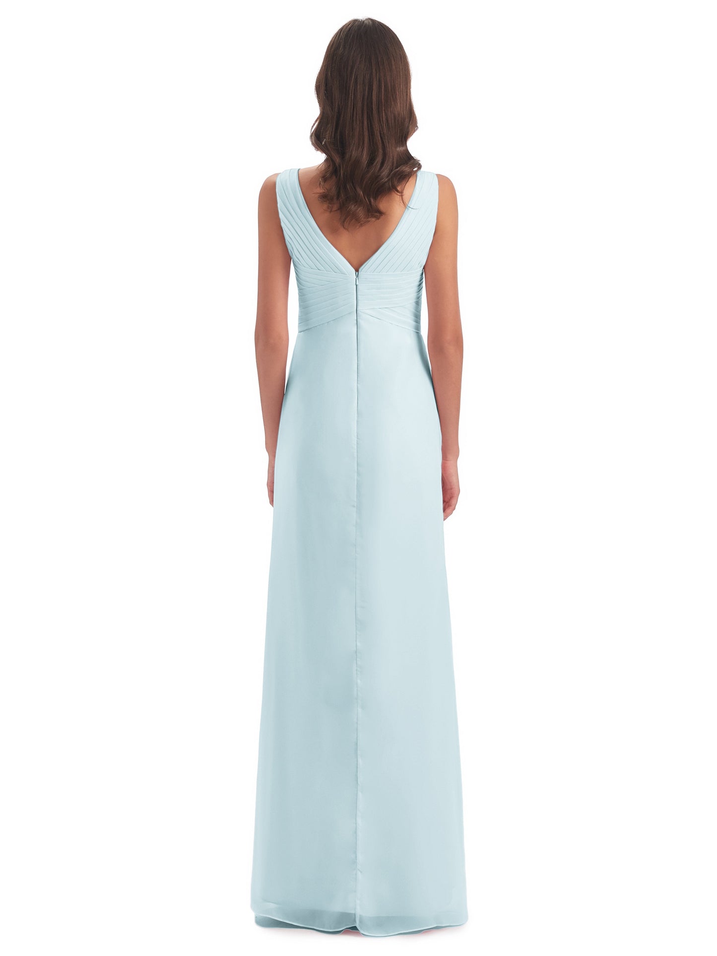 Sheath-Column Floor Length V Neck Chiffon Long Bridesmaid Dresses