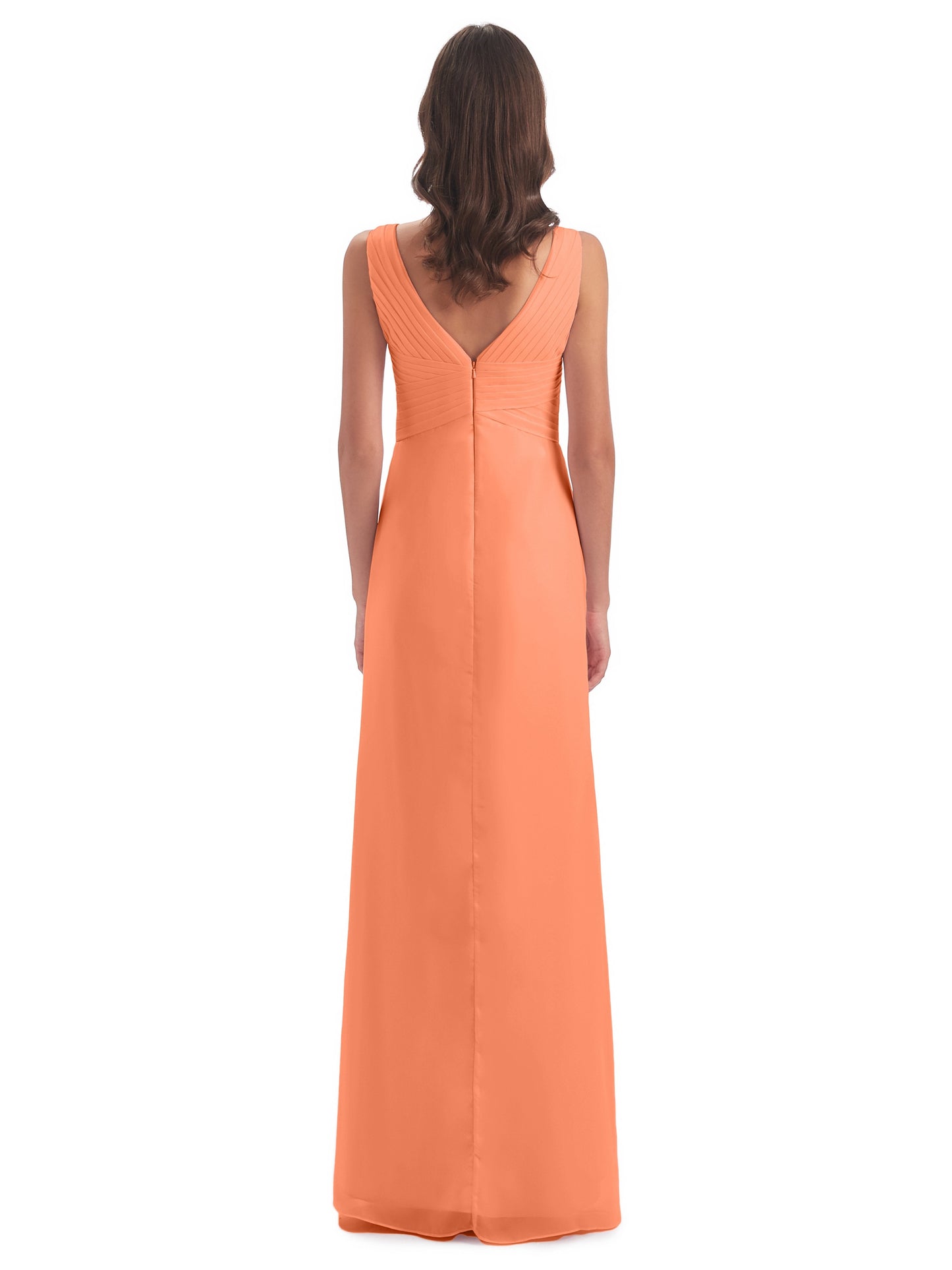 Sheath-Column Floor Length V Neck Chiffon Long Bridesmaid Dresses