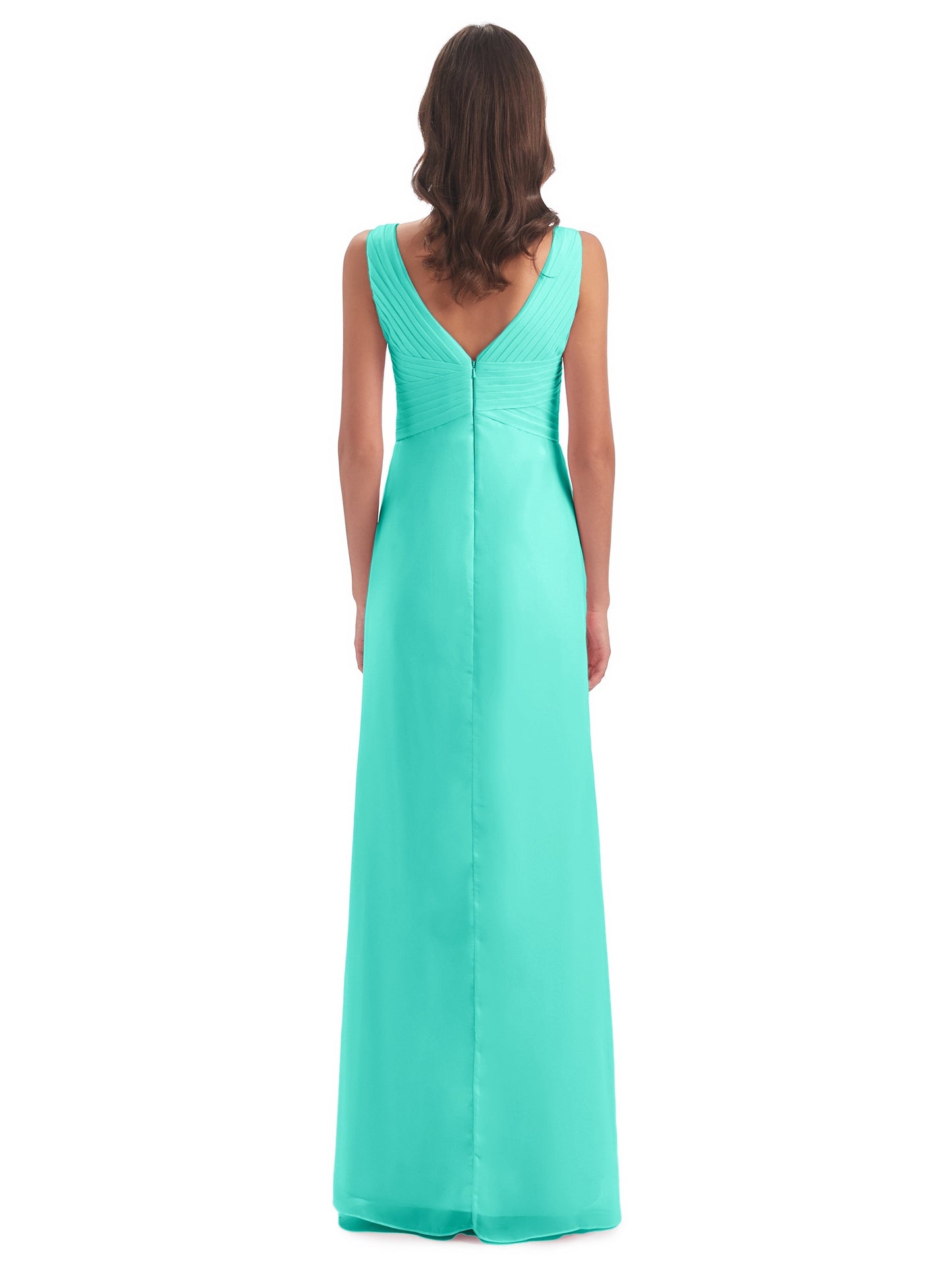 Sheath-Column Floor Length V Neck Chiffon Long Bridesmaid Dresses