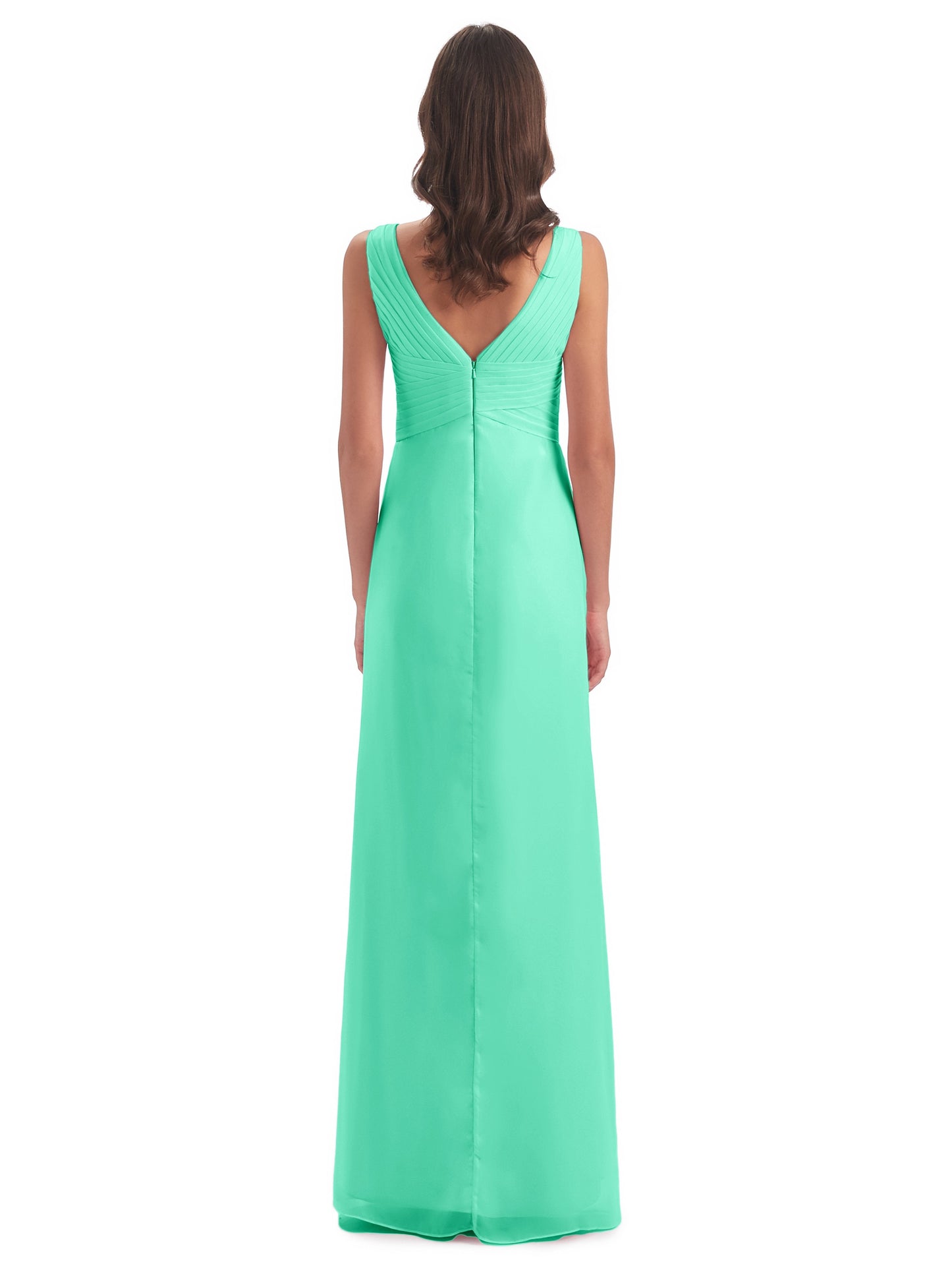 Sheath-Column Floor Length V Neck Chiffon Long Bridesmaid Dresses