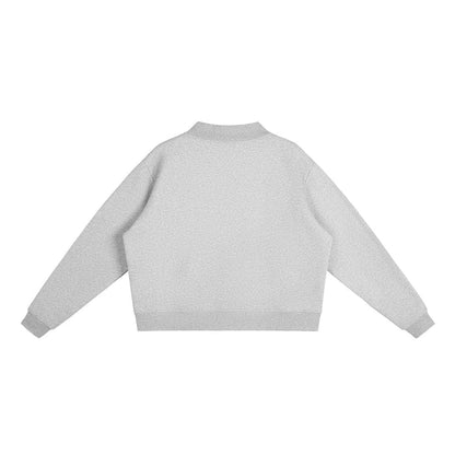 Gray cropped sweatshirt with long sleeves, back view, urban streetwear style