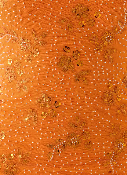 Push Back Beaded Sequin Mini Dress - Orange