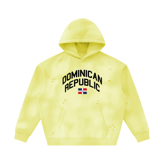 Dominican Republic Unisex Sunfade Frayed Fleece Hoodie