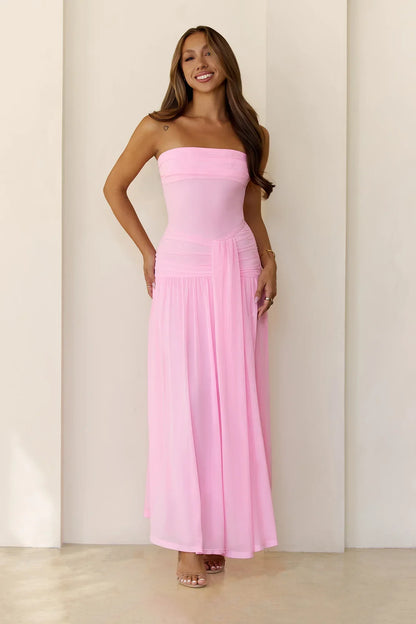 Spark Night Strapless Mesh Maxi Dress Pink