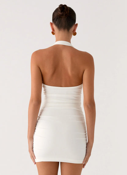Gloves Up Halter Mini Dress - White