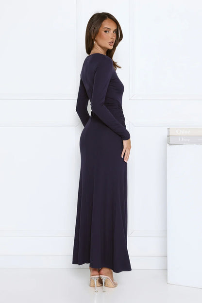 Sophisticated Silhouette Long Sleeve Maxi Dress Navy