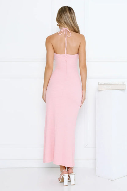 Minimalist Luxe Halter Midi Dress Pink