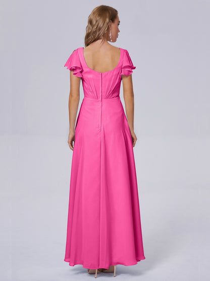 Genevieve V Neck Chiffon Long Bridesmaid Dresses with Sleeves