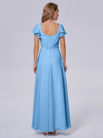 Genevieve V Neck Chiffon Long Bridesmaid Dresses with Sleeves