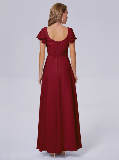 Genevieve V Neck Chiffon Long Bridesmaid Dresses with Sleeves