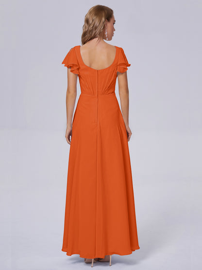 Genevieve V Neck Chiffon Long Bridesmaid Dresses with Sleeves