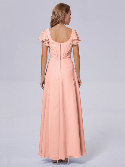 Genevieve V Neck Chiffon Long Bridesmaid Dresses with Sleeves