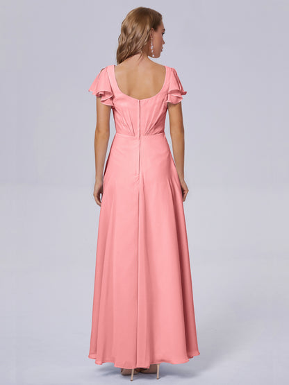 Genevieve V Neck Chiffon Long Bridesmaid Dresses with Sleeves
