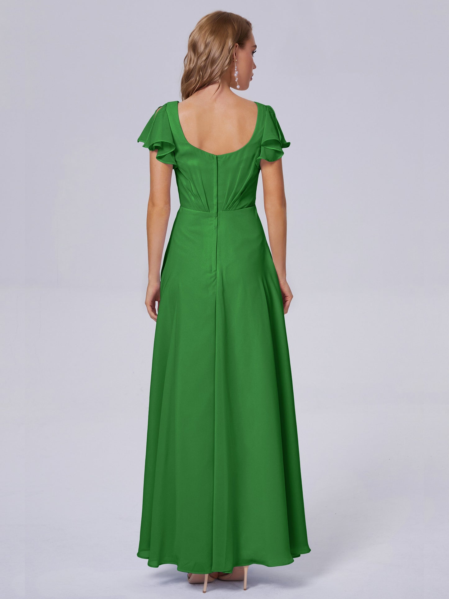 Genevieve V Neck Chiffon Long Bridesmaid Dresses with Sleeves