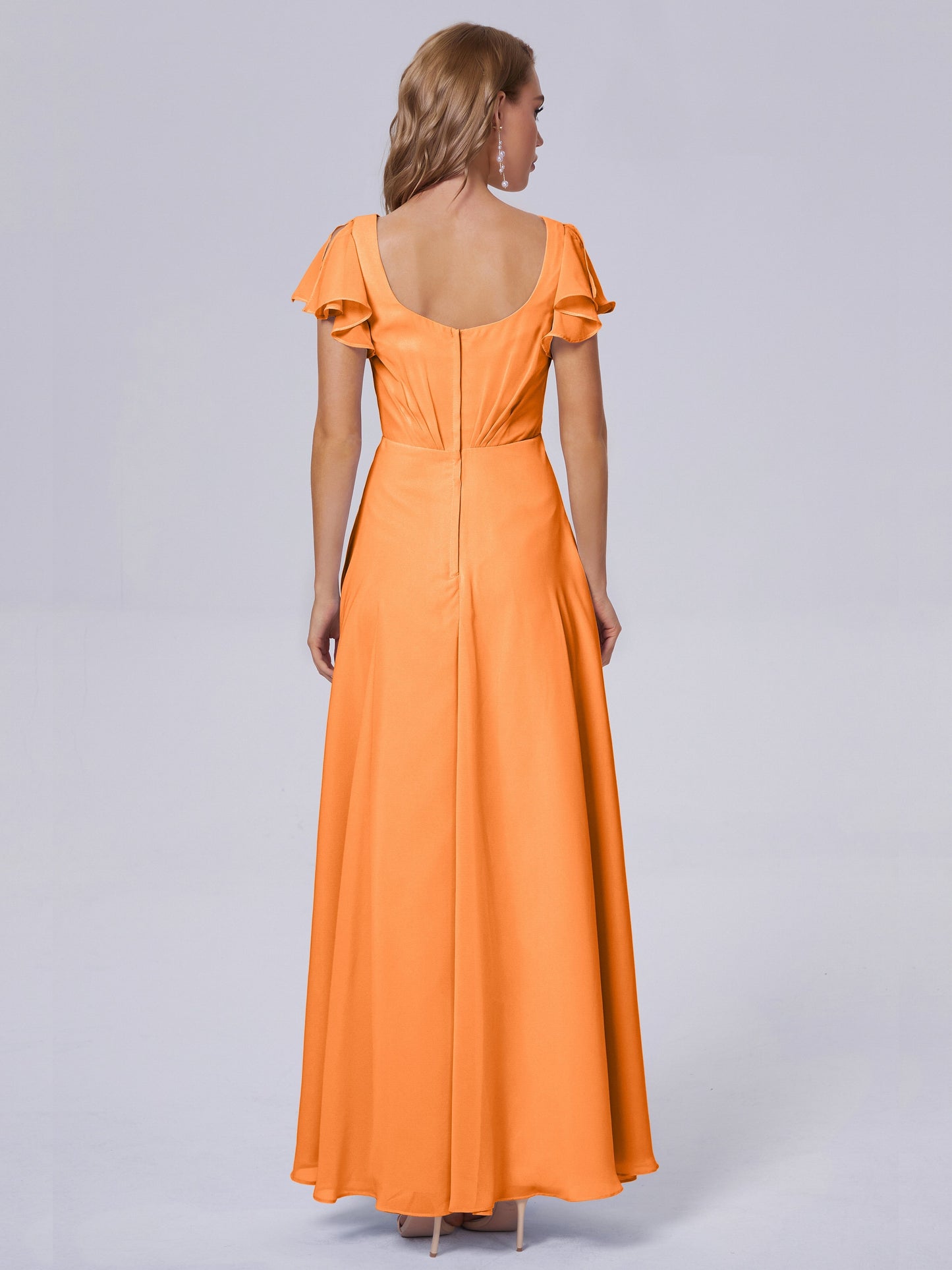 Genevieve V Neck Chiffon Long Bridesmaid Dresses with Sleeves