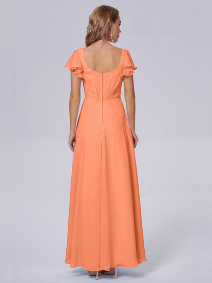 Genevieve V Neck Chiffon Long Bridesmaid Dresses with Sleeves