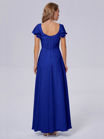 Genevieve V Neck Chiffon Long Bridesmaid Dresses with Sleeves