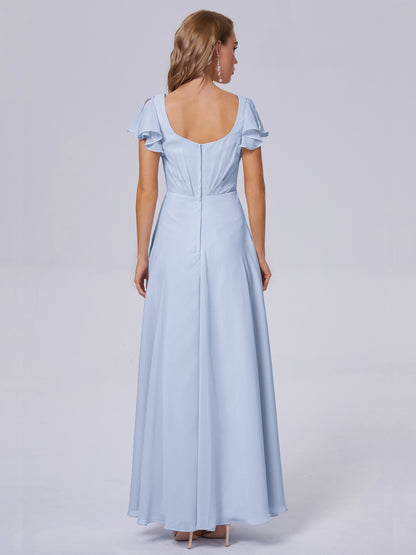 Genevieve V Neck Chiffon Long Bridesmaid Dresses with Sleeves