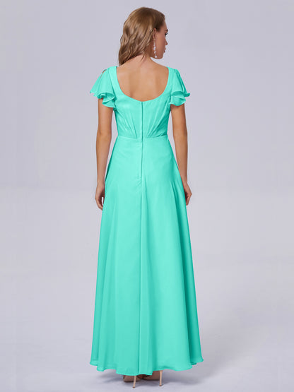 Genevieve V Neck Chiffon Long Bridesmaid Dresses with Sleeves