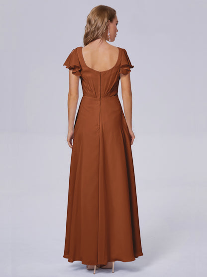 Genevieve V Neck Chiffon Long Bridesmaid Dresses with Sleeves