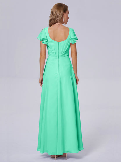 Genevieve V Neck Chiffon Long Bridesmaid Dresses with Sleeves