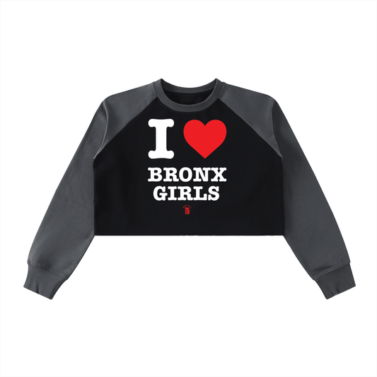 I Love Bronx Girls Raw-Hem Color-Block Raglan Crop Sweatshirt by Bronx Native