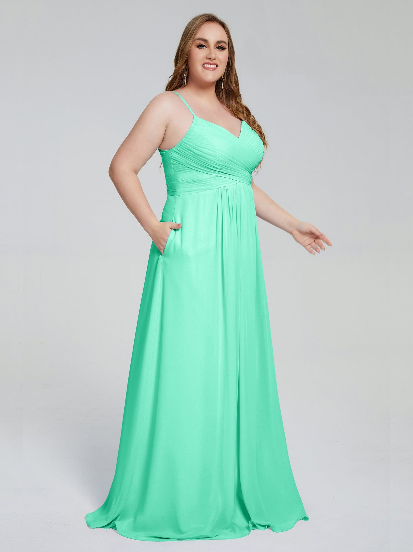 Julianna Modest Spaghetti Straps Plus Size Bridesmaid Dresses