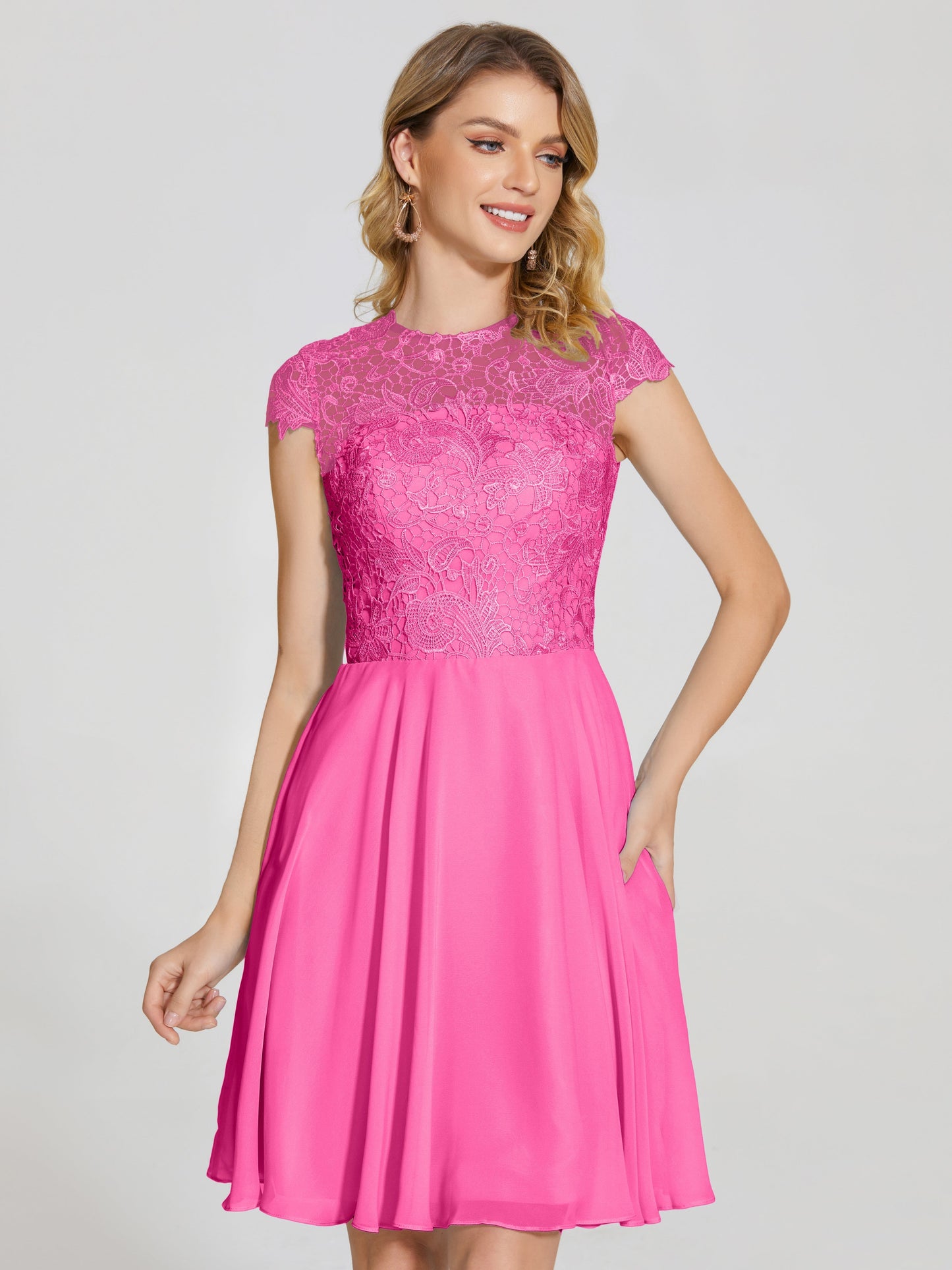 Alana Lace Cap Sleeves Short Bridesmaid Dress