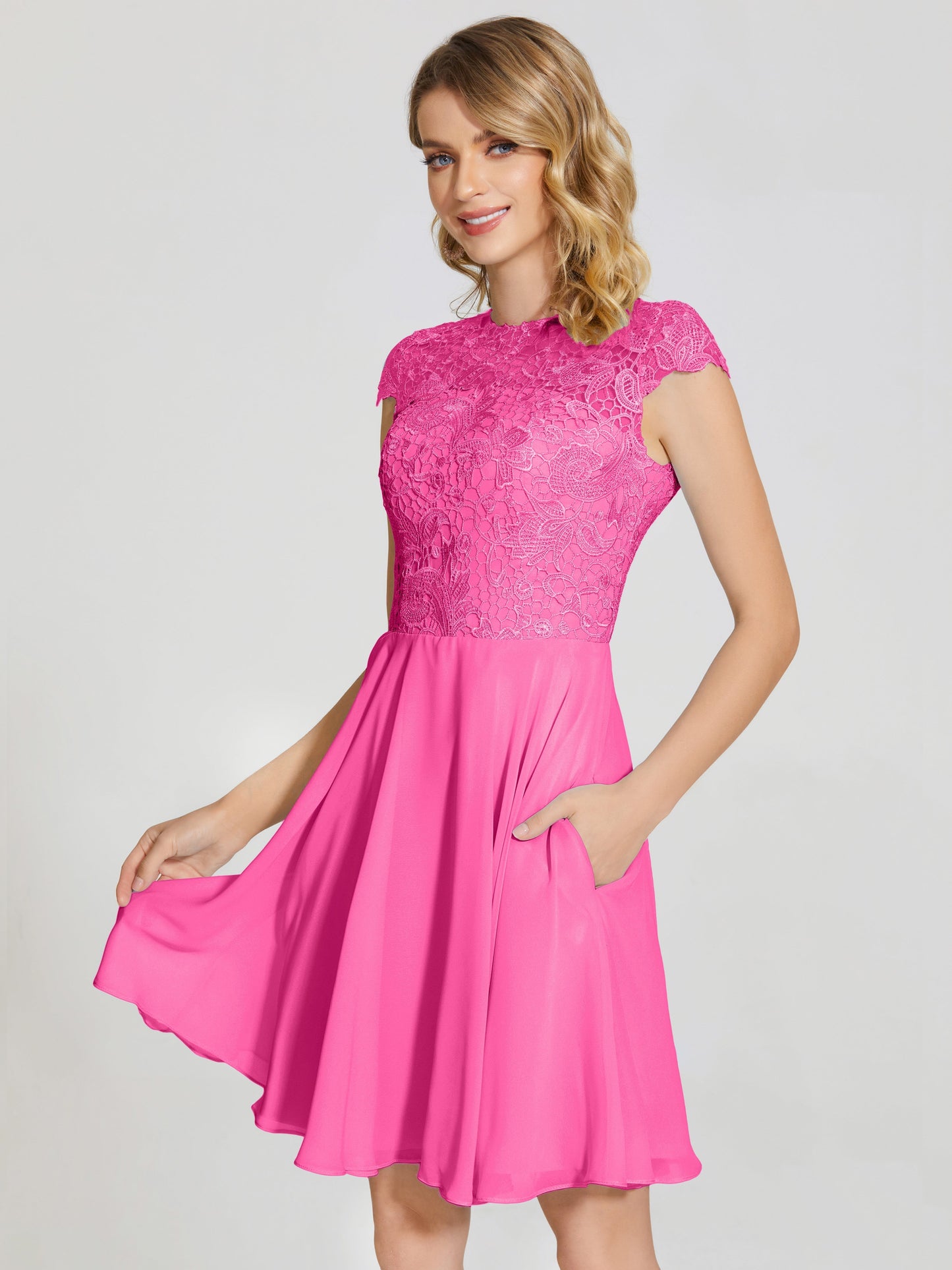 Alana Lace Cap Sleeves Short Bridesmaid Dress