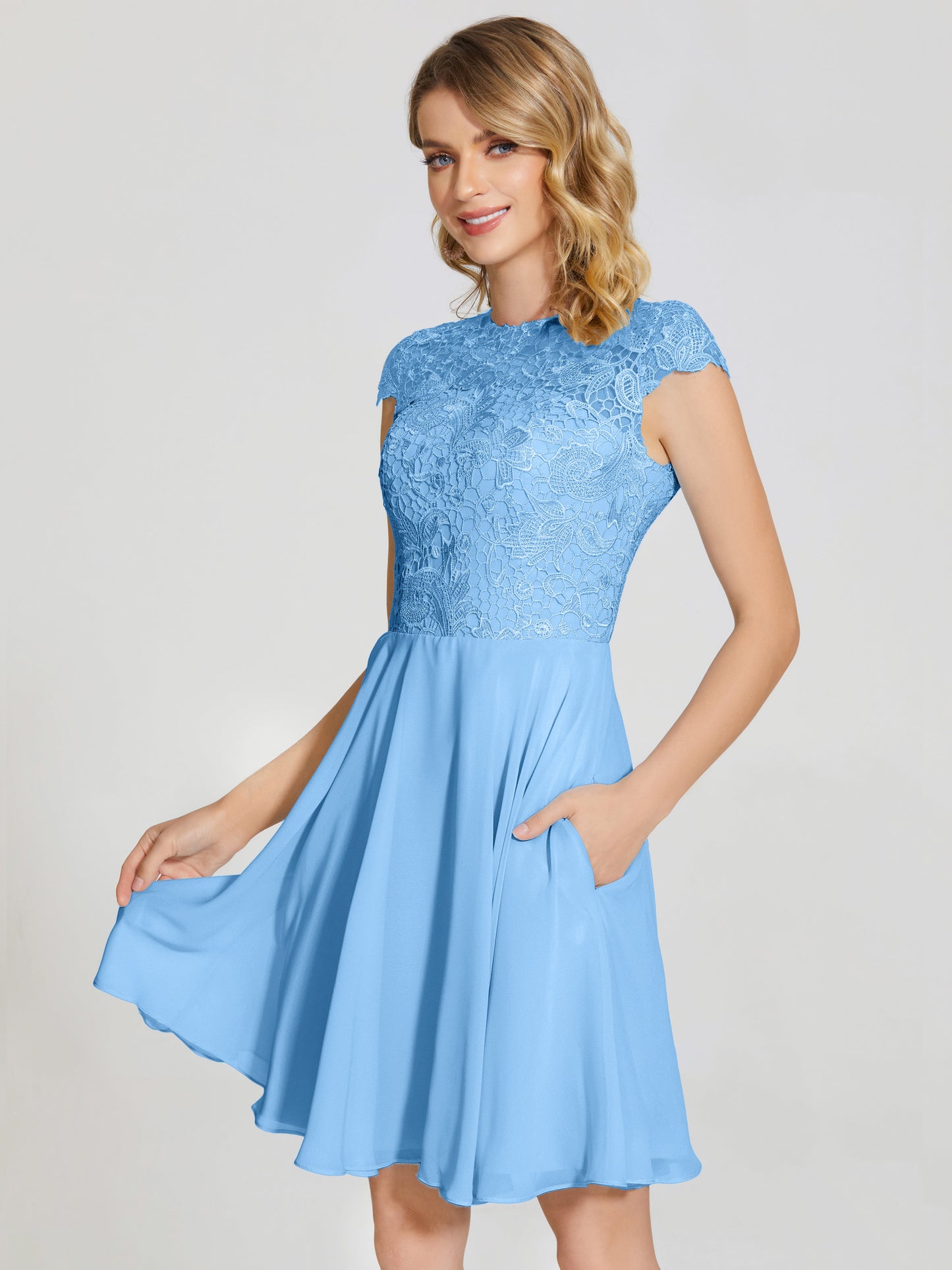 Alana Lace Cap Sleeves Short Bridesmaid Dress