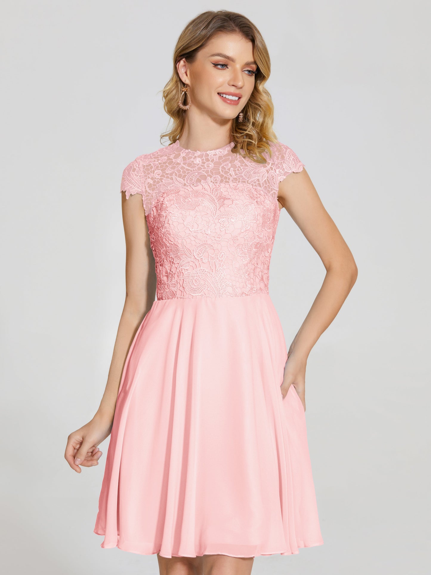 Alana Lace Cap Sleeves Short Bridesmaid Dress