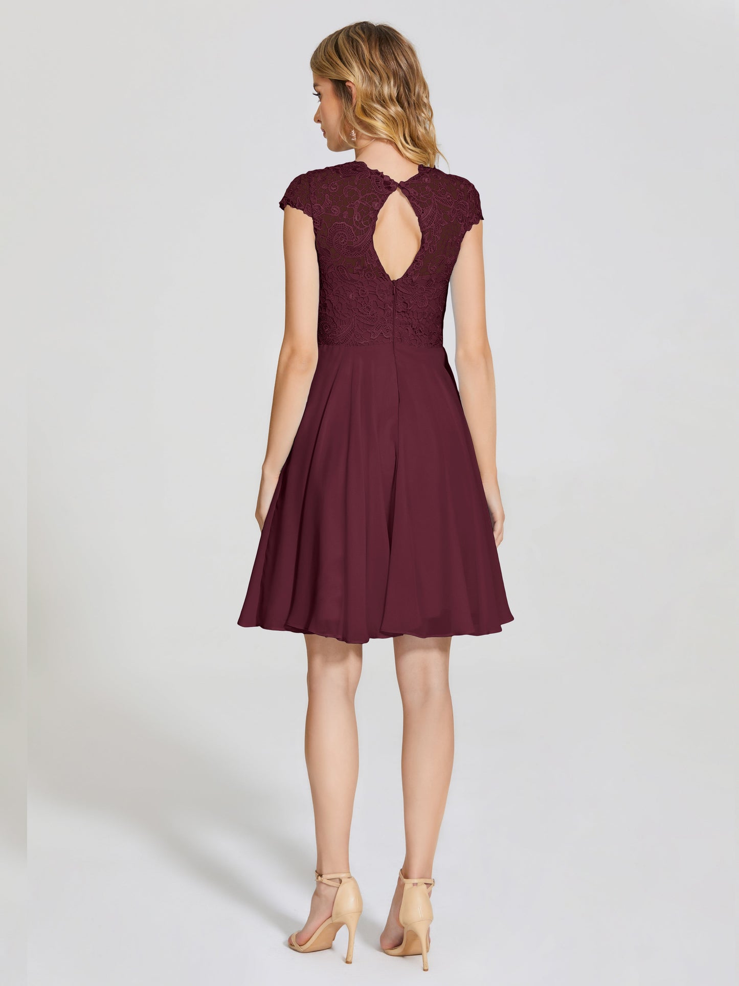 Alana Lace Cap Sleeves Short Bridesmaid Dress