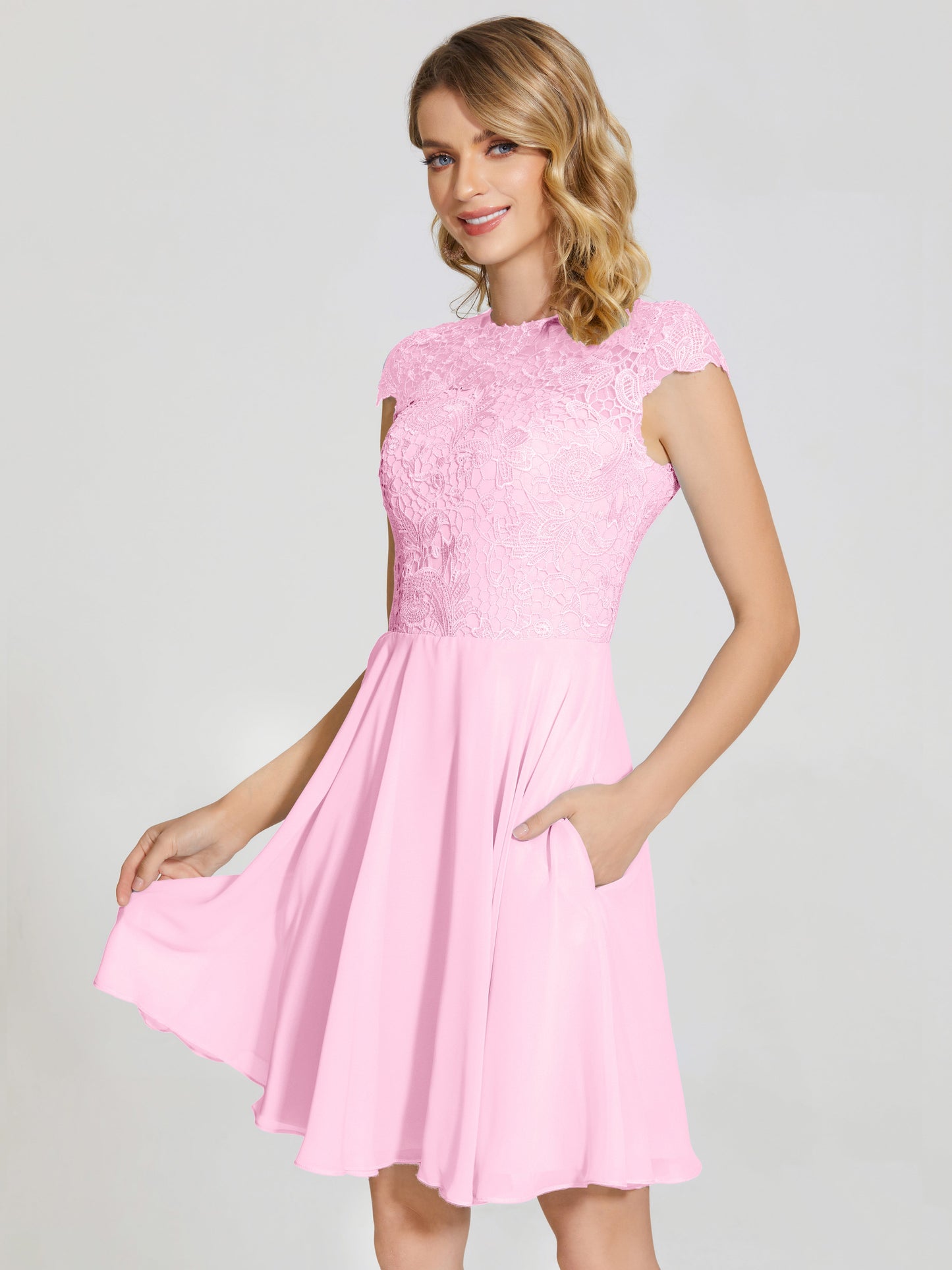 Alana Lace Cap Sleeves Short Bridesmaid Dress