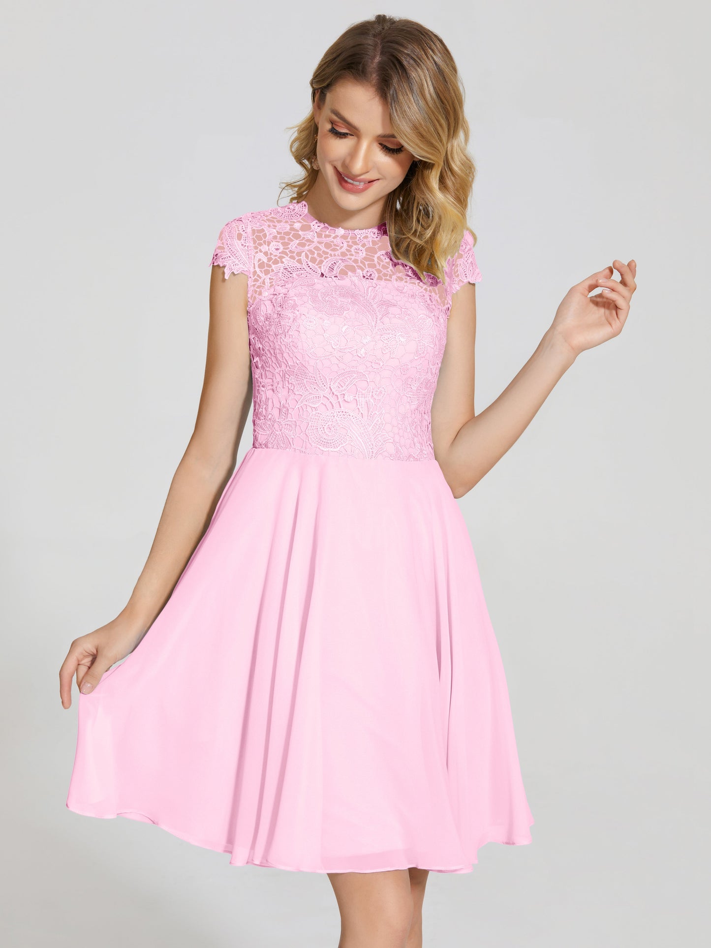 Alana Lace Cap Sleeves Short Bridesmaid Dress