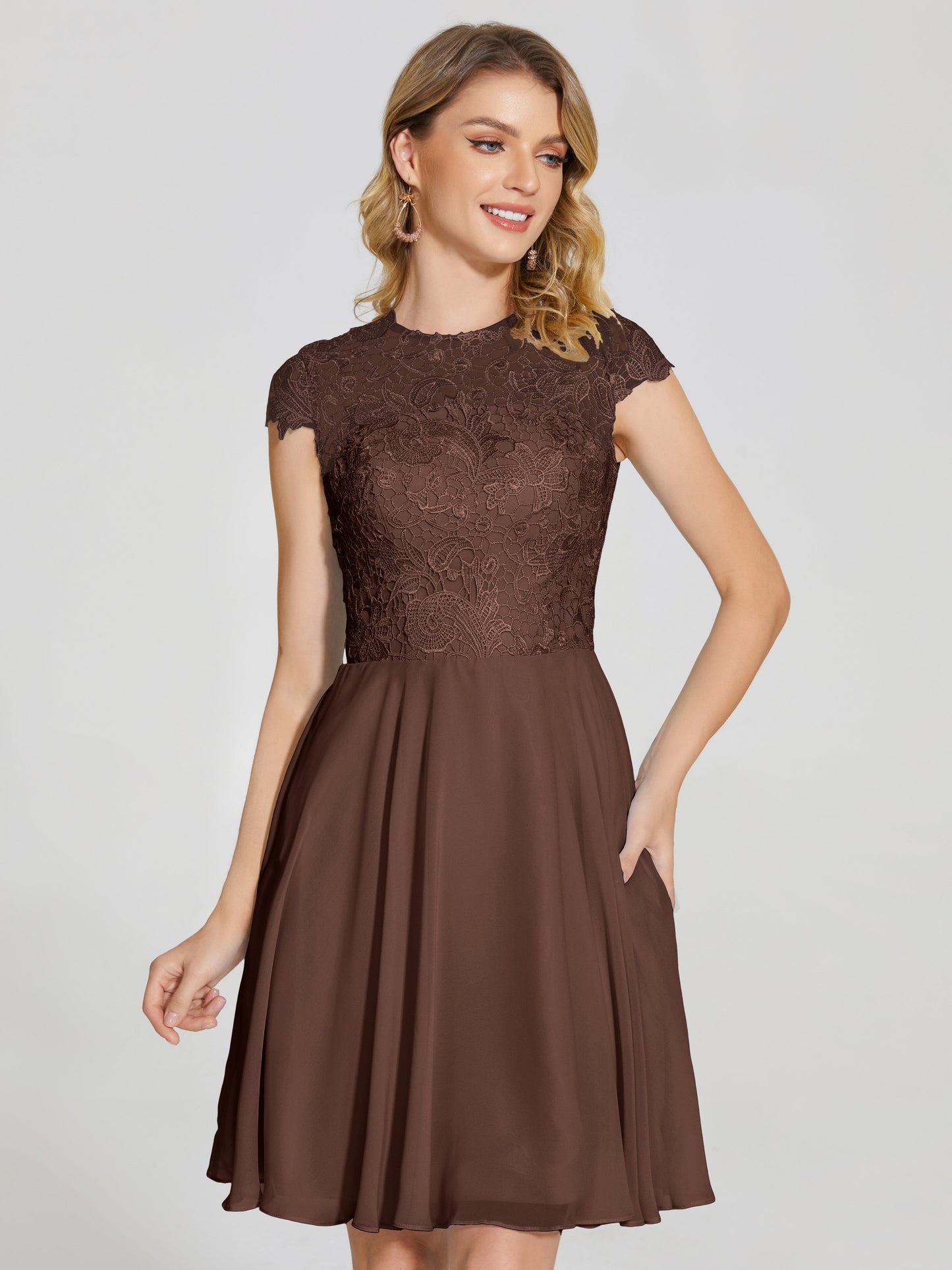 Alana Lace Cap Sleeves Short Bridesmaid Dress
