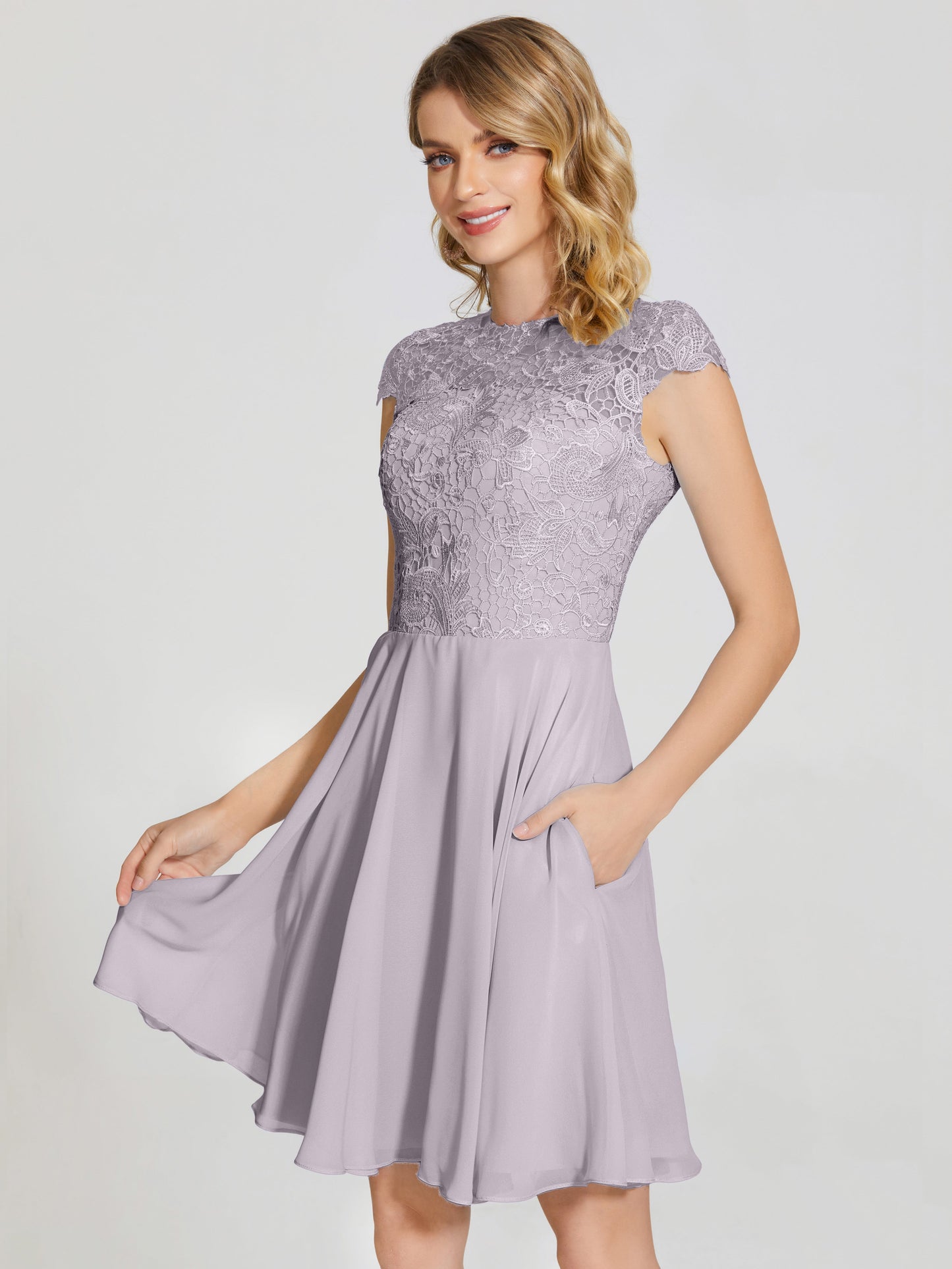 Alana Lace Cap Sleeves Short Bridesmaid Dress