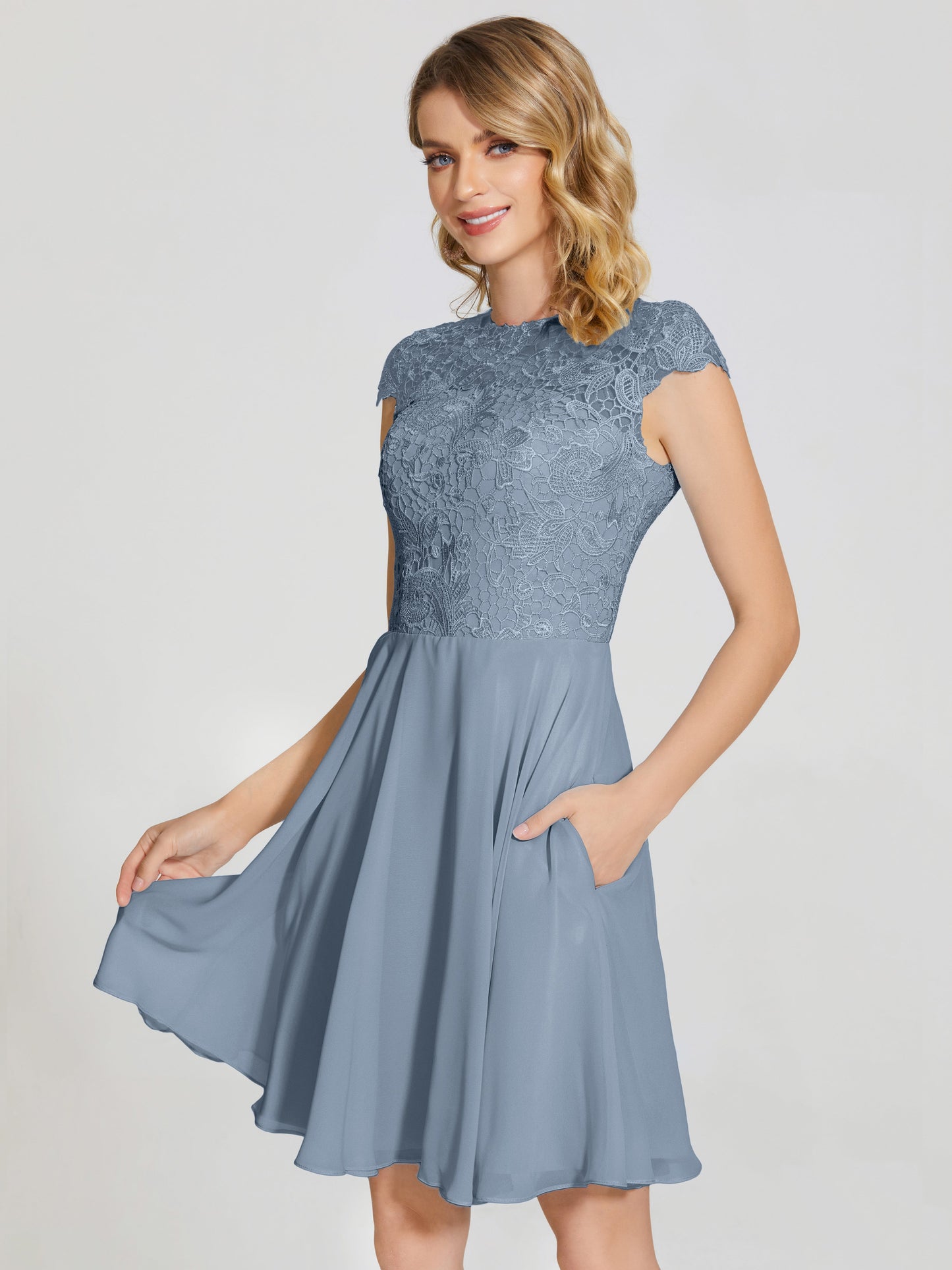 Alana Lace Cap Sleeves Short Bridesmaid Dress